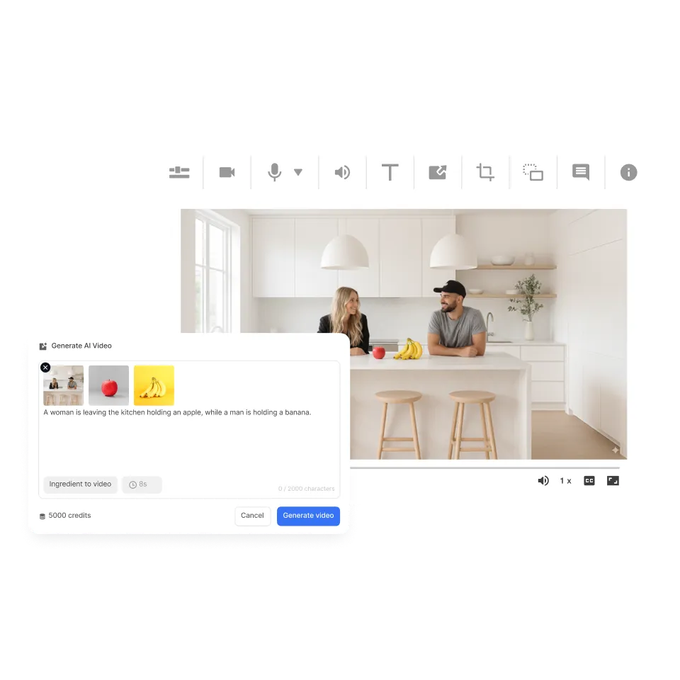 Edit your project by keeping storyboard images or converting selected scenes into AI video clips, then polishing the final cut with Visla’s editor
